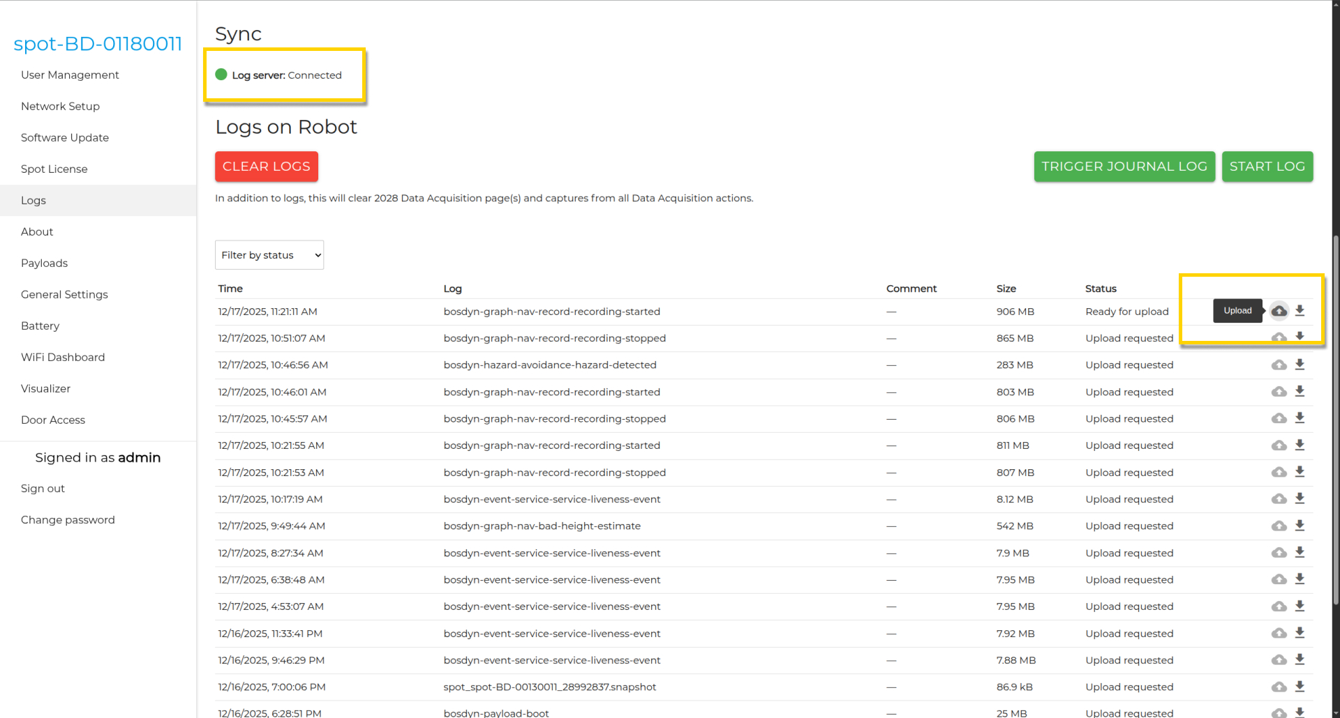 Upload a Log to Boston Dynamics Support