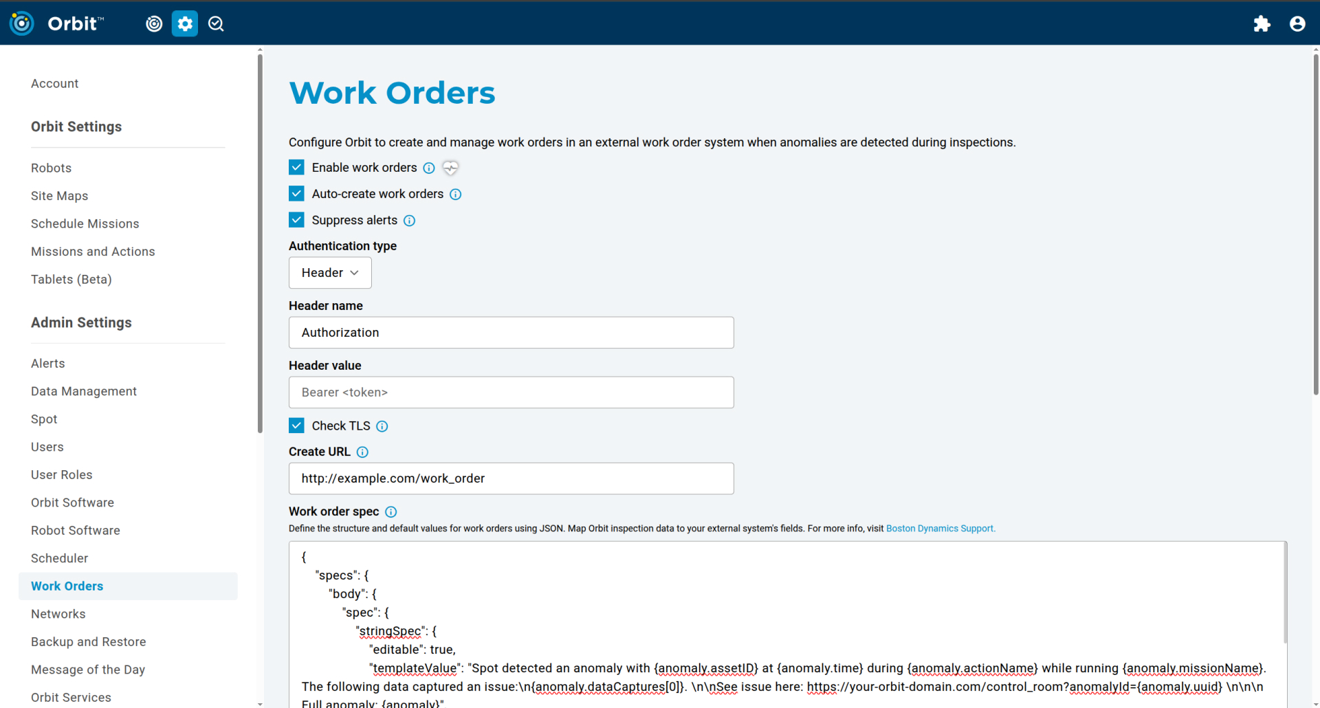 Set Up Orbit Work Order Integration